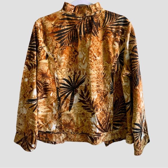 Vacation cotton leaf print open blazer - Picture 2 of 3